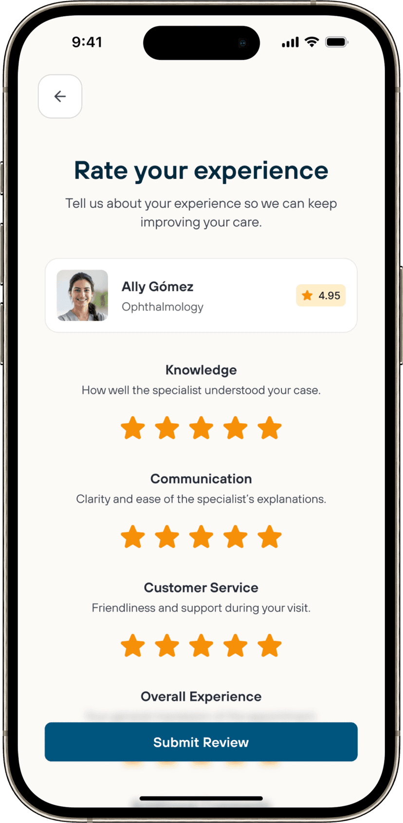 Rate your experience screen